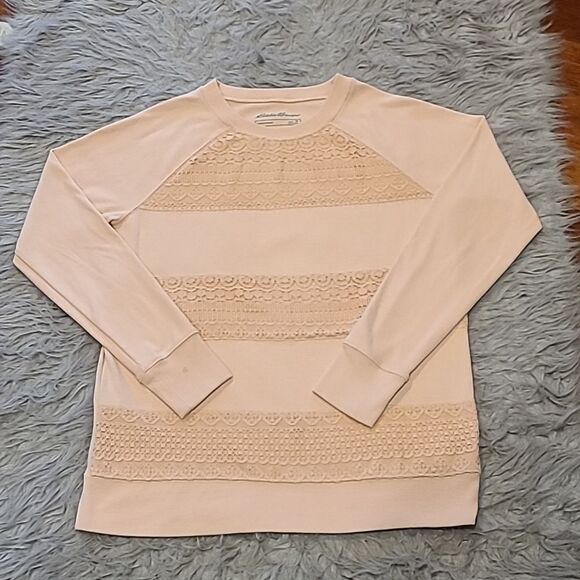 Eddie Bauer Tops - Eddie Bauer‎ womens light pink lace cotton polyester long sleeve shirt